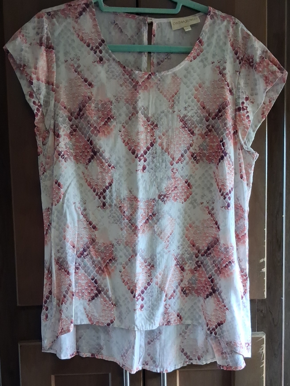 Cynthia Rowley Blush & White Patterned Cap-Sleeve Blouse